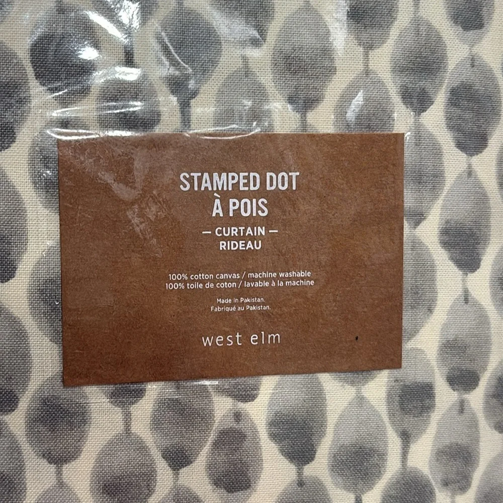 NIP West Elm Cotton Canvas Stamped Dot Hidden Tab Curtain Platnium Drape 48 X 96